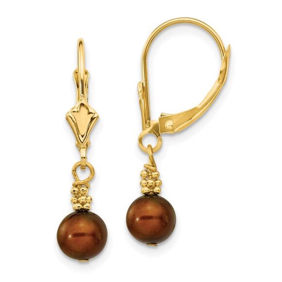 14k Yellow Gold 5-6mm Coffee Brown Semi-round FW CultuPearl Leverback Earrings,All Products : American Fashion Style Bags On Sale